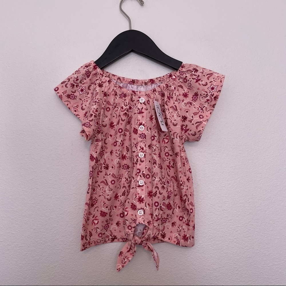 NWT Childrens place pink melon tie front floral ruffle sleeve top sz.XS(4)